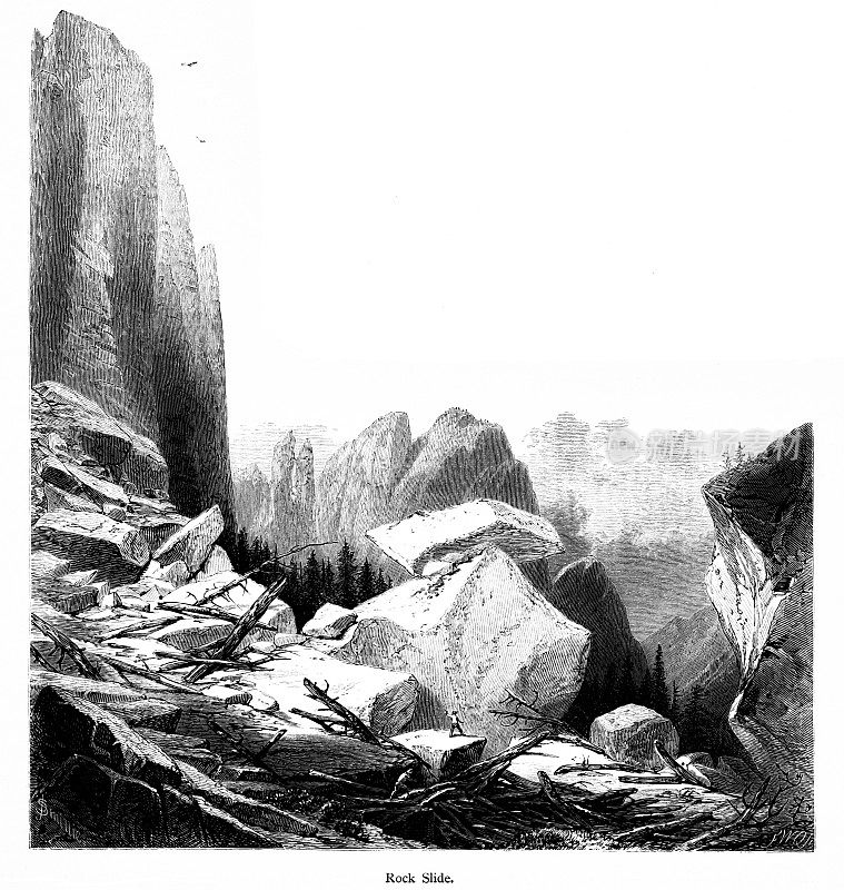 岩石滑坡，约塞米蒂国家公园，内华达山脉，加州，美国，地理