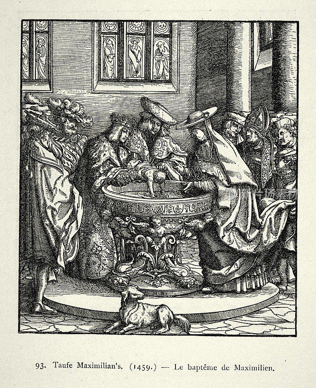 德国蚀刻，来自魏夫斯库尼，神圣罗马皇帝马克西米利安一世的洗礼，1459年，汉斯・伯克梅尔