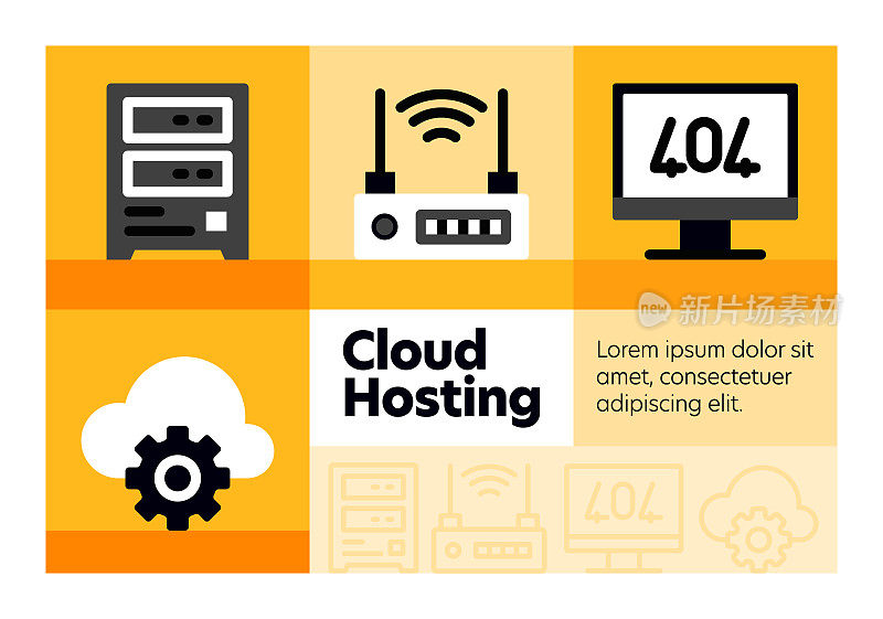 云托管线图标集和横幅设计。