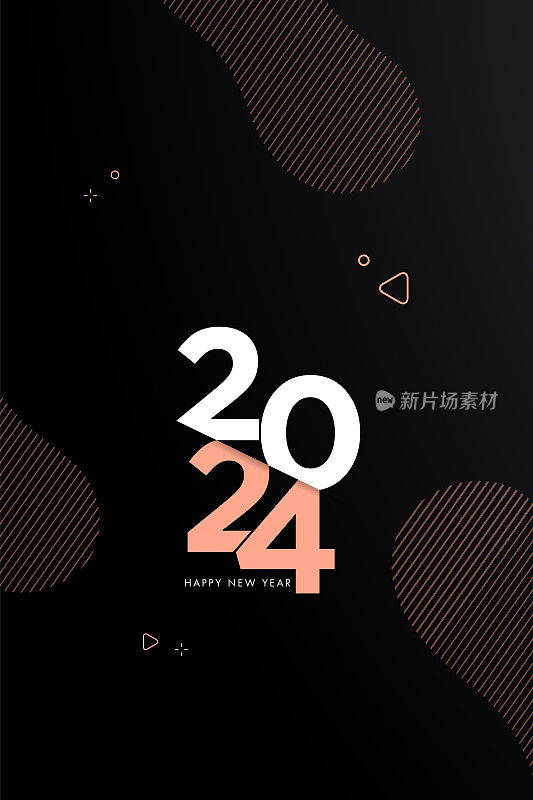 抽象背景上的2024字母。新年快乐。抽象数字矢量插图。节日设计贺卡，邀请，日历等矢量股票插图