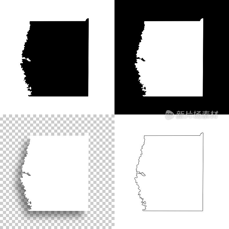 犹他州格兰德县。设计地图。空白，白色和黑色背景