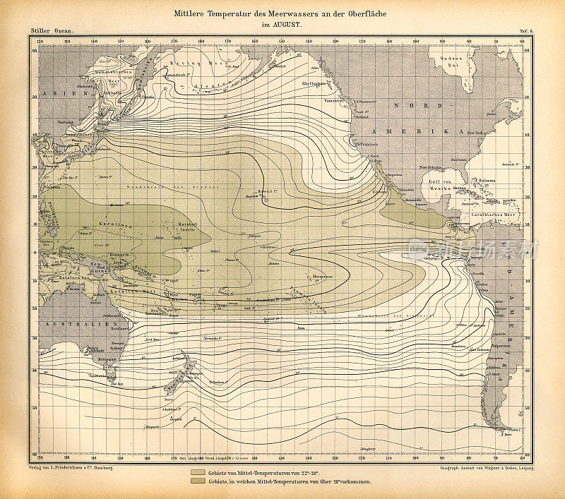 8月太平洋天气模式图，德国古董维多利亚雕刻，1896