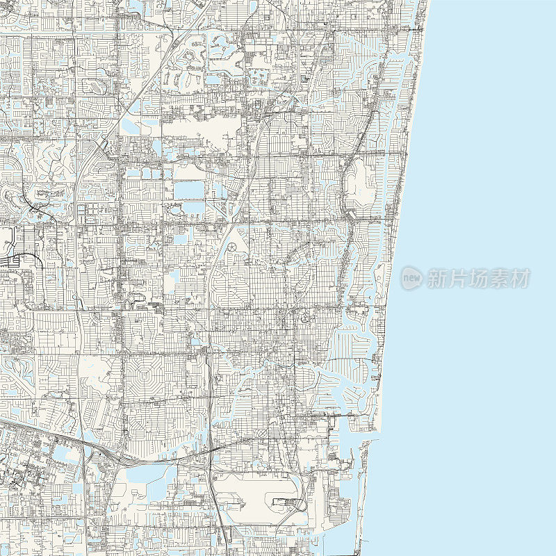 劳德代尔堡，佛罗里达矢量地图