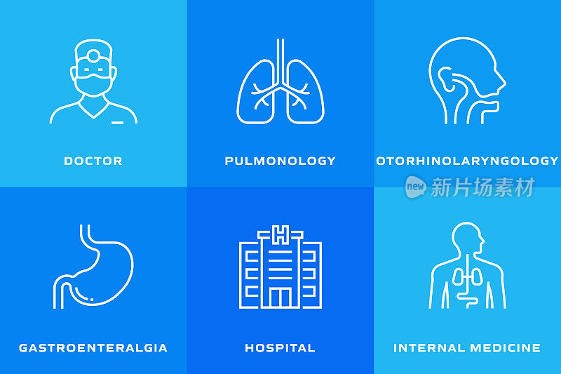 医疗保健和医疗相关线条图标。向量符号说明。