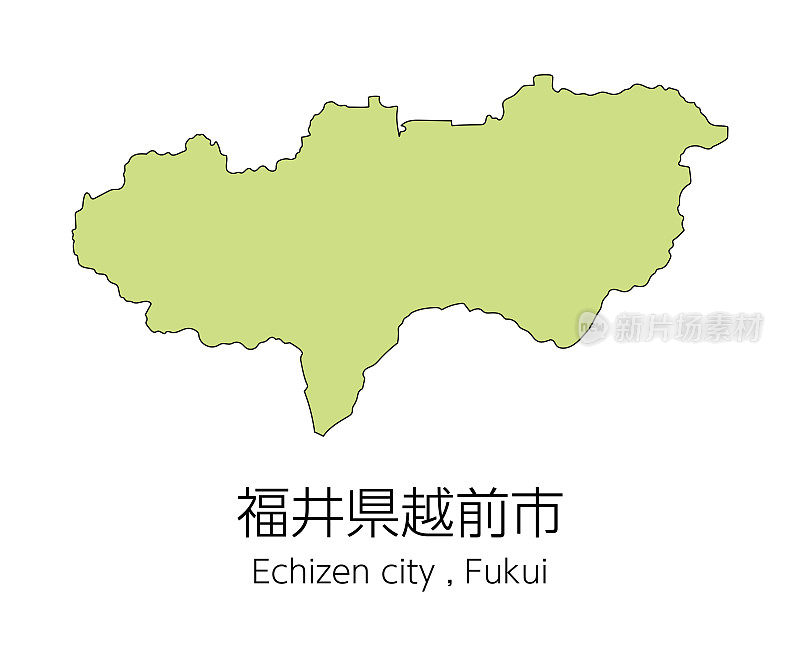 日本福井县越前市地图。翻译过来就是:“福井县越前市。”