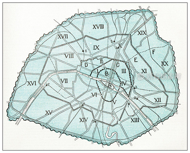 古老的法国巴黎地图
