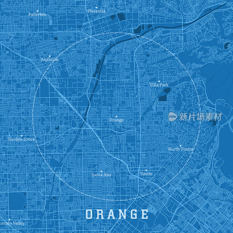 橙色CA城市矢量道路图蓝色文本
