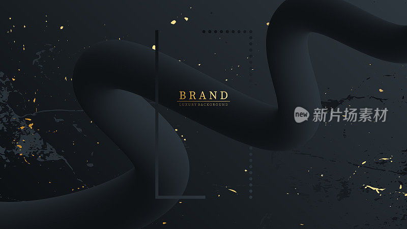 横幅与动态三维线波形状。奢侈品背景的产品介绍和公司品牌。黑色和金色。