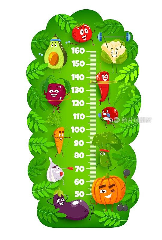 儿童身高图表与健康卡通蔬菜