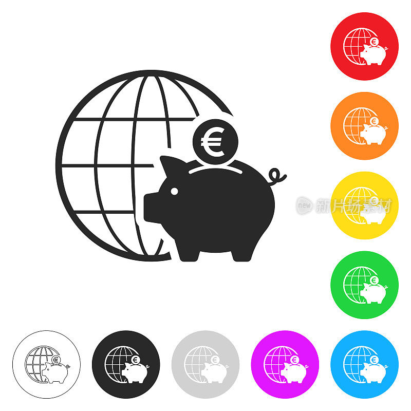 全球欧元储蓄。彩色按钮上的图标