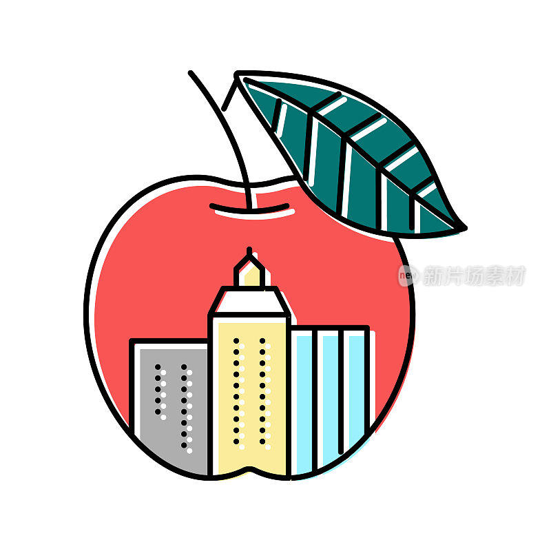 纽约市大苹果彩色图标矢量插图