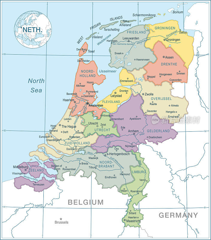 荷兰地图-高度详细的矢量插图