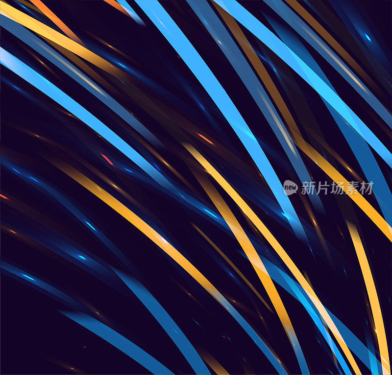 蓝色和黄色的光斑形成随机运动条纹的抽象纹理