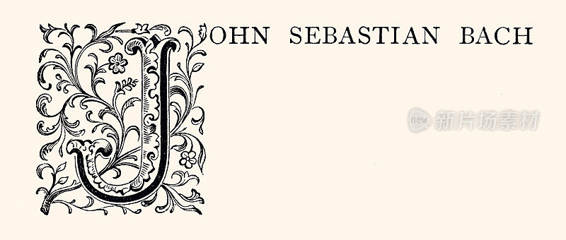 字母j:致敬约翰・塞巴斯蒂安・巴赫的装饰和花卉图案。(XXXL有很多细节)
