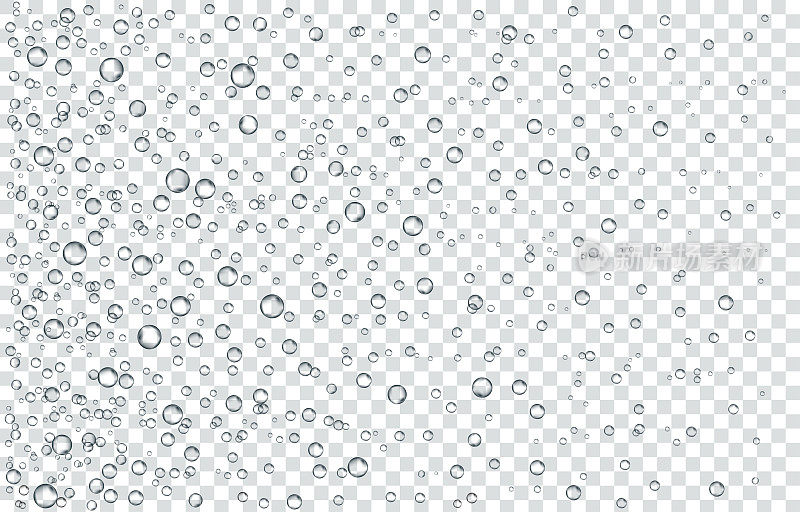 氧气气泡在白色背景的水中流动。