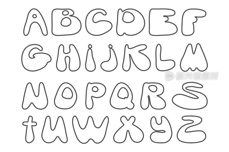可爱的手绘字母矢量制作。幼稚的涂鸦字母。好玩的awesome字母字体。有趣的abc设计书籍封面，海报，卡片，印刷在婴儿的衣服上