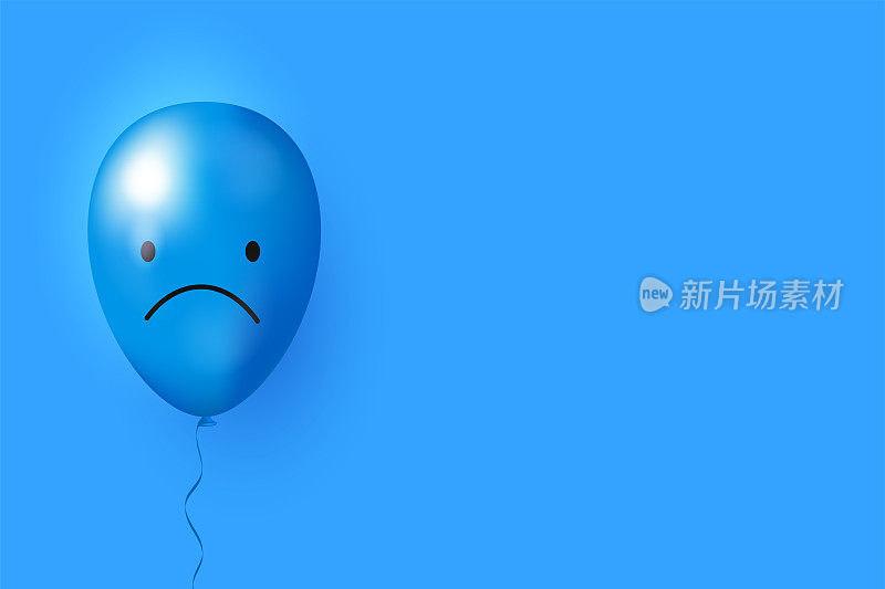 球3d蓝色带着悲伤的微笑，悲伤，沮丧