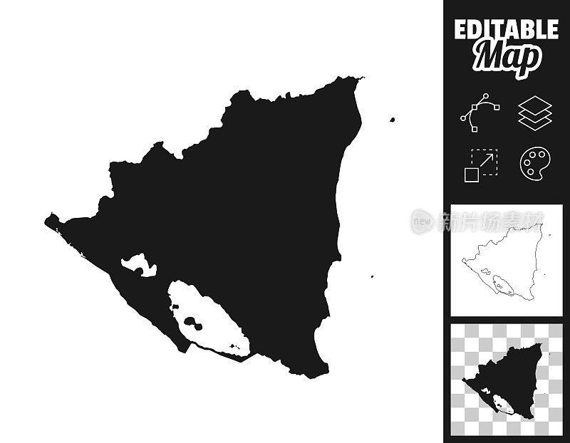 尼加拉瓜地图设计。轻松地编辑