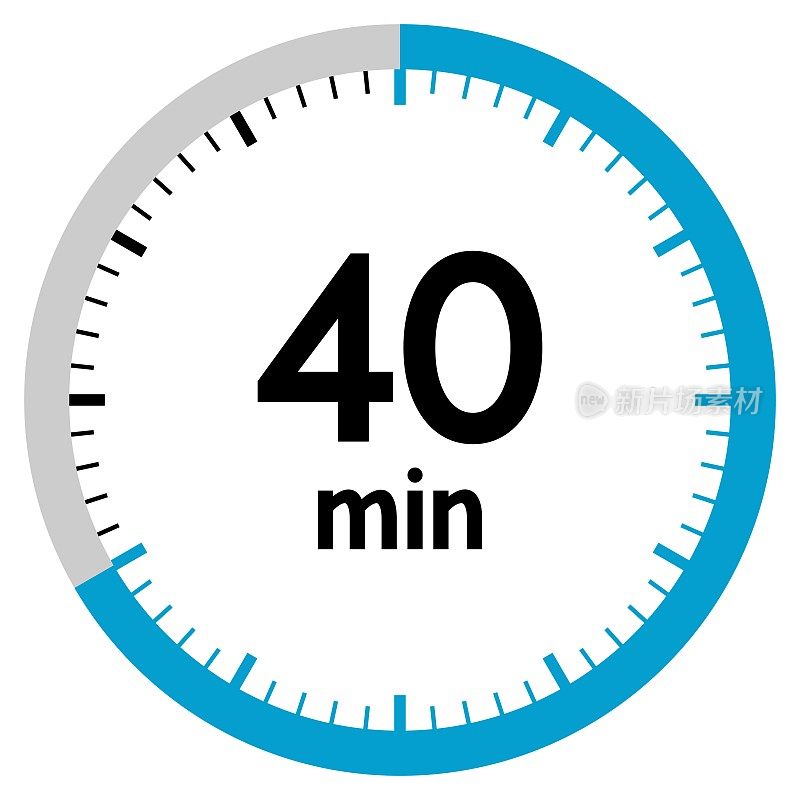 40分钟，时间的概念，计时器，时钟插图，矢量。