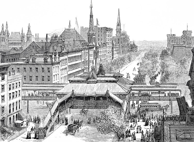 纽约市，第六大道高架铁路，1878年