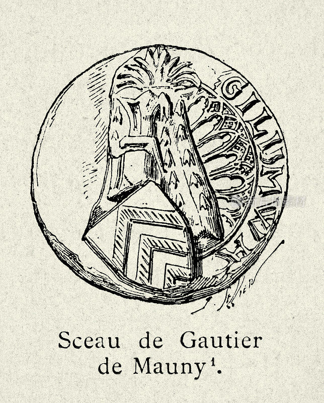 古蒂埃·德·莫尼的中世纪印章，沃尔特·曼尼，第一男爵，14世纪