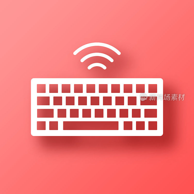 无线键盘。图标在红色背景与阴影