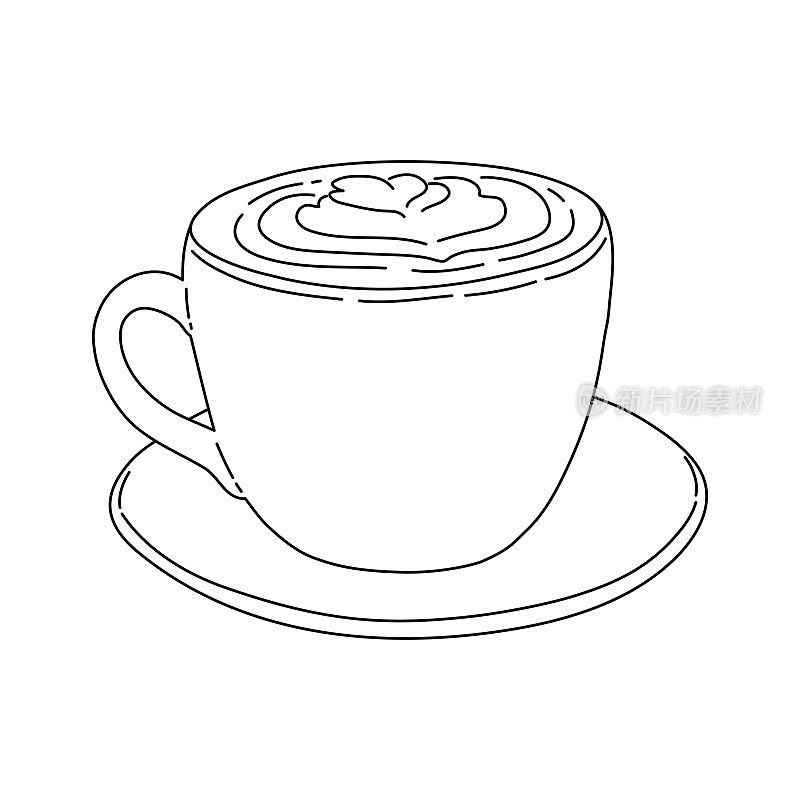 拿铁咖啡手绘装饰概念。矢量插图。