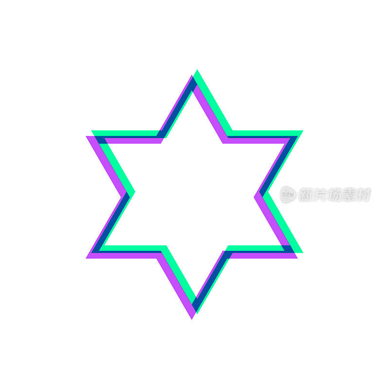 大卫之星。图标与两种颜色叠加在白色背景上
