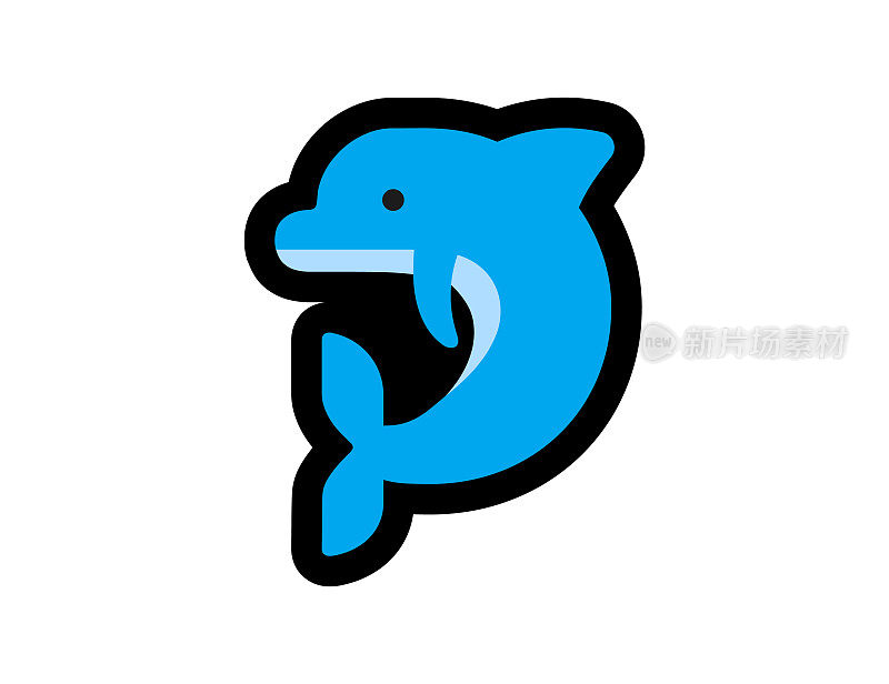 海豚矢量图标在一个白色的背景。海豚表情插画。孤立的海豚矢量表情符号