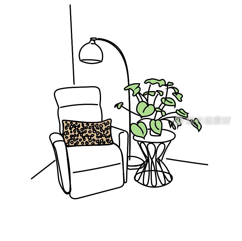 舒适的椅子和多叶植物