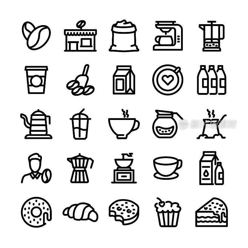 咖啡矢量插图图形。可编辑的笔画大小。简单孤立的图标。符号，符号，元素。图标集。