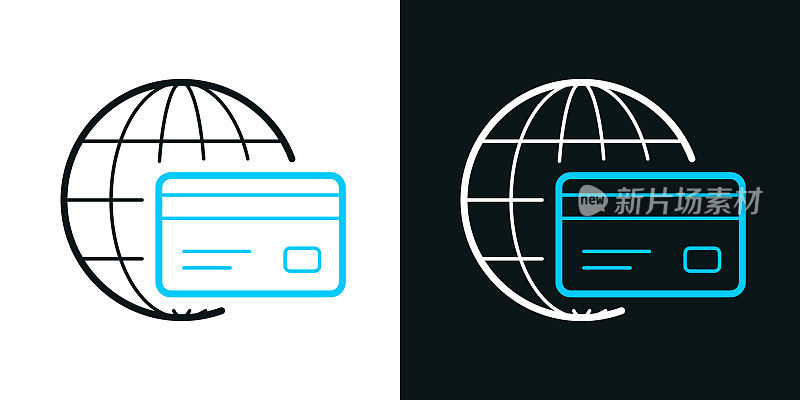 国际支付。黑色或白色背景上的双色线图标-可编辑的笔画