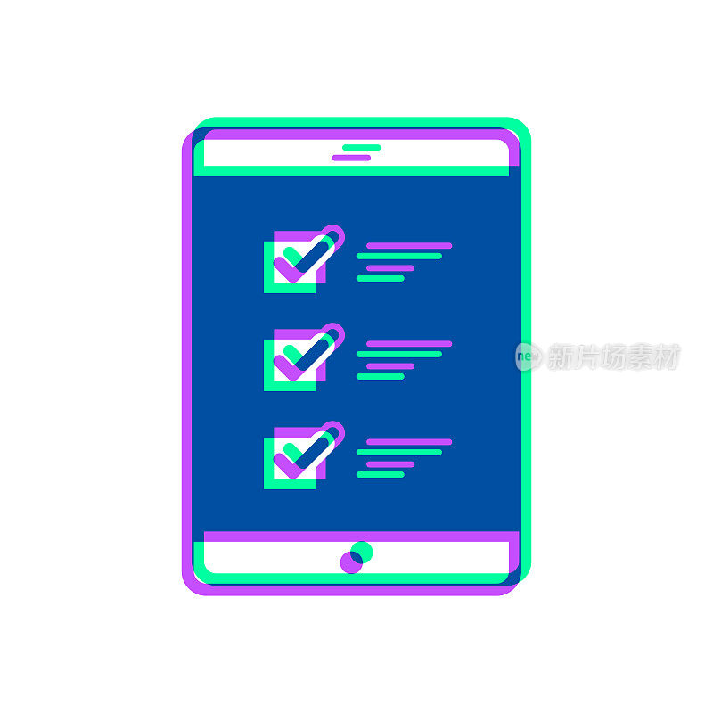平板电脑与清单。图标与两种颜色叠加在白色背景上