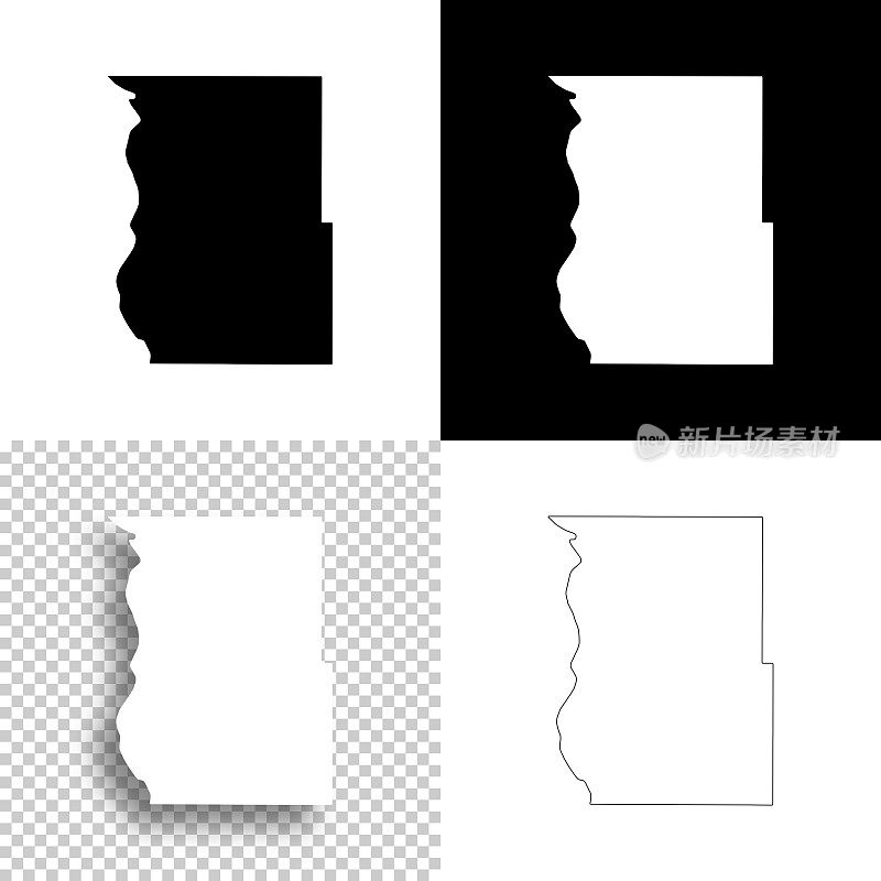北达科他州埃蒙斯县。设计地图。空白，白色和黑色背景