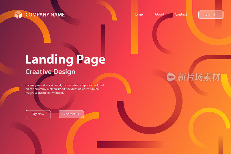 登陆页面模板-抽象设计与几何形状-时髦的橙色梯度