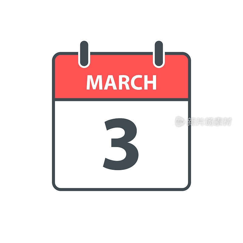 3月3日-每日日历图标在白色背景上的平面设计风格