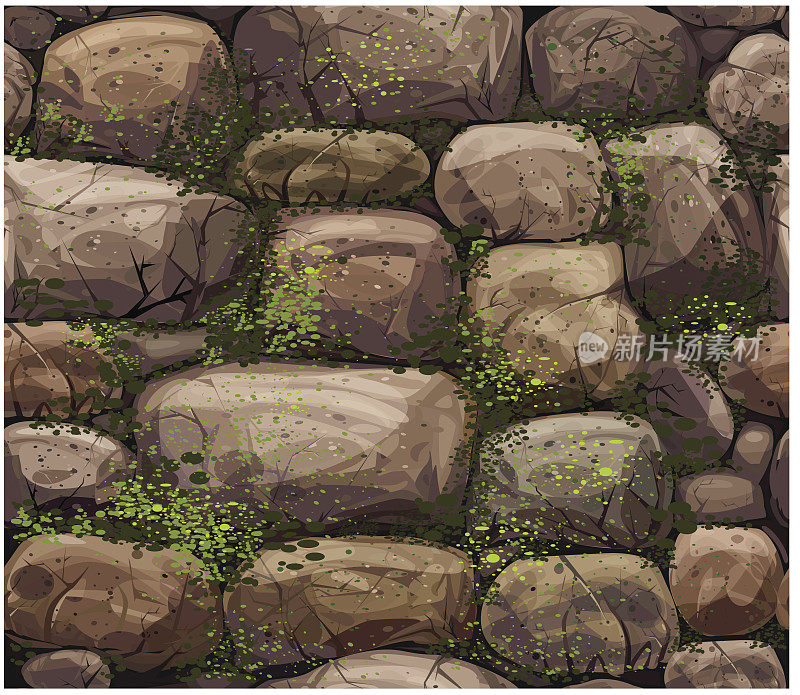 向量无缝纹理的石头覆盖苔藓。