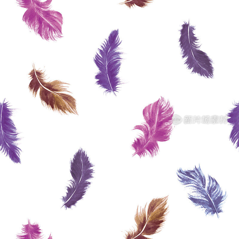 矢量羽毛无缝模式在粉红色和紫色