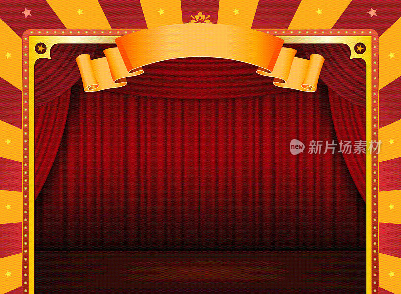 马戏团海报与舞台和红色窗帘