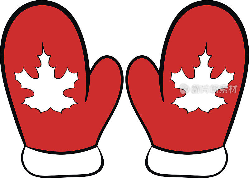 红色手套与枫叶图标卡通