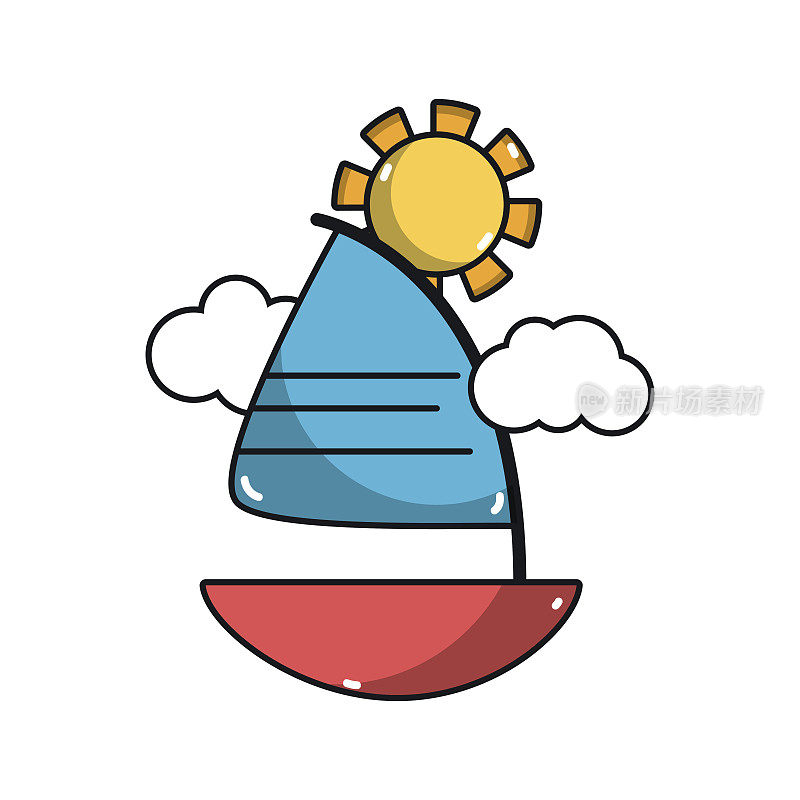 可爱的帆船与云彩和太阳