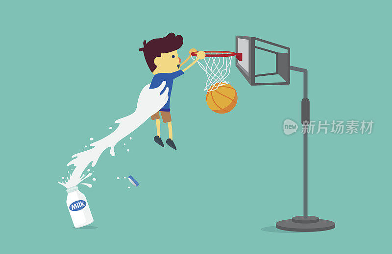 奶瓶举起一个男孩去打篮球。