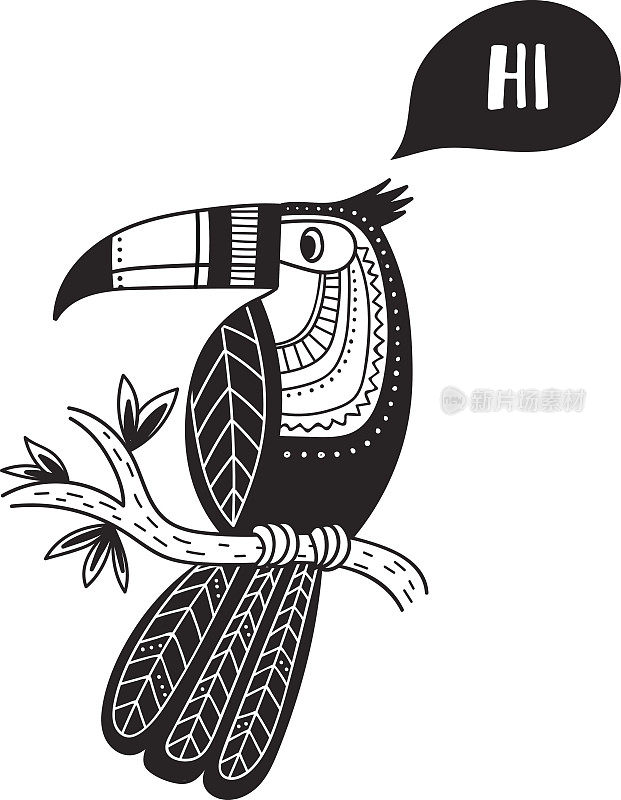 巨嘴鸟插图在部落民族风格黑色说嗨