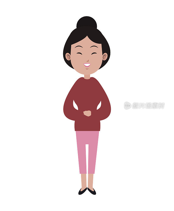 可爱的亚洲女子发髻成人粉红裤子