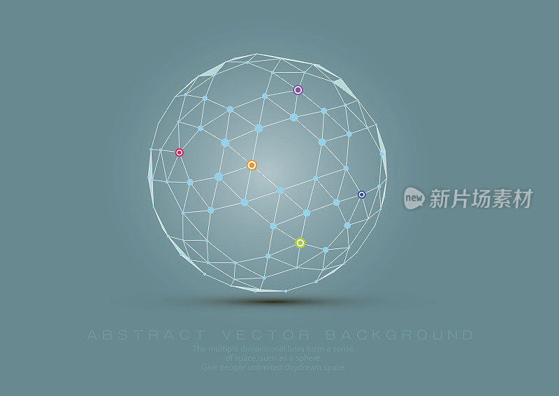 三维抽象多边形球体，点和线连接成线网，矢量背景
