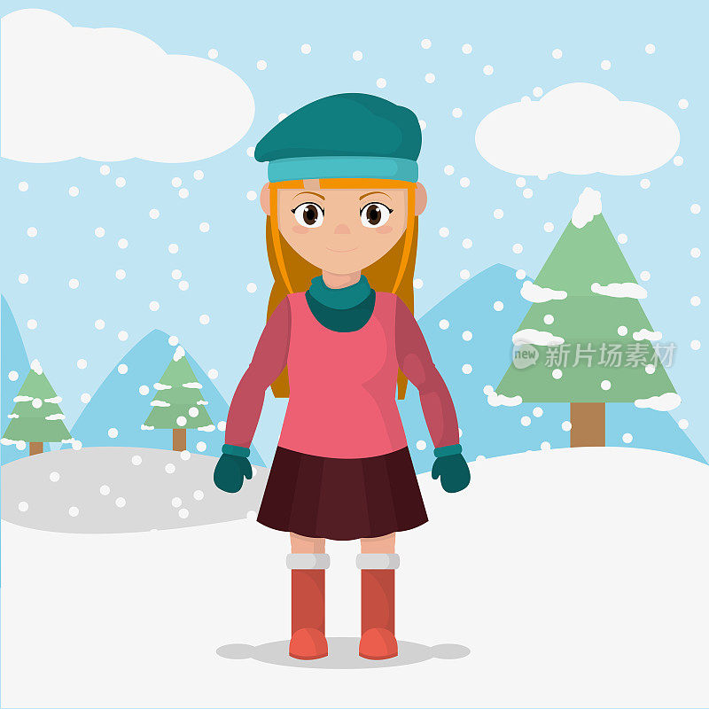 在寒冷的天气里穿着冬天衣服的女孩