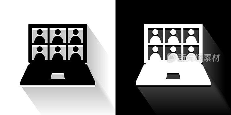 笔记本电脑屏幕和候选人黑色和白色图标与长阴影