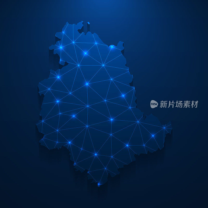 翁布里亚地图网络-明亮的网格在深蓝色的背景