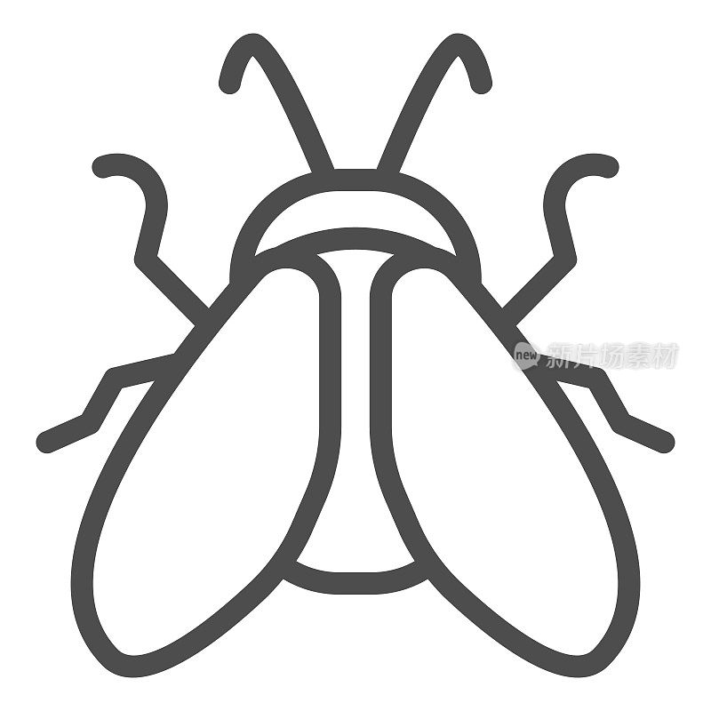 摇蚊线图标，昆虫概念，苍蝇标志在白色背景，摇蚊图标在轮廓风格的移动概念和网页设计。矢量图形。