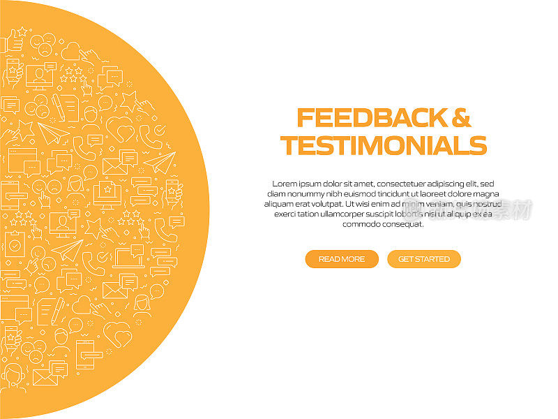 反馈和奖状与模式相关的横幅设计。现代线条风格图标矢量插图